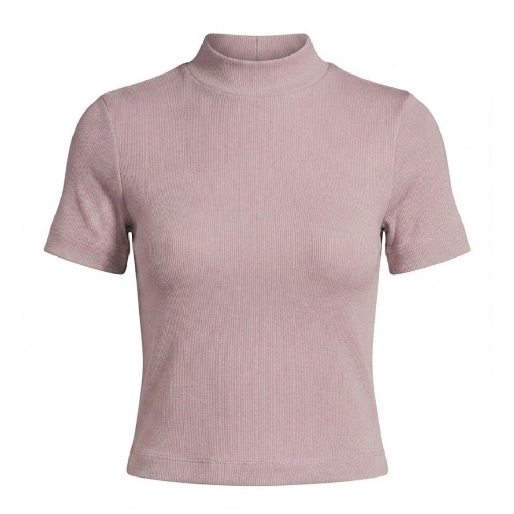 Babaton Womens Purple Ribbed Mock Neck Short Sleeve‎ Knit T-Shirt Size S - WD